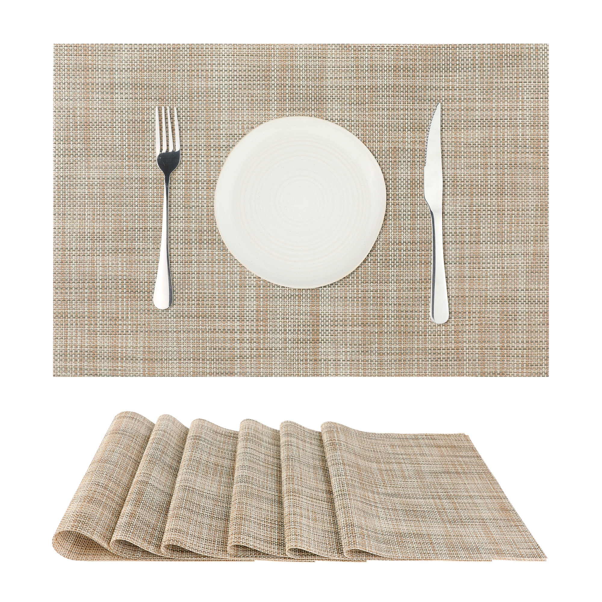 Unique Bargains Durable Placemats for Dining Table, Resistant Kitchen Place Mats Set of 6 Gold 18" x 12"