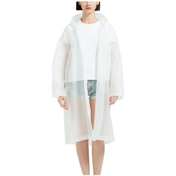 Hooded Rain Ponchos for Adults Eva Reusable Waterproof Raincoats for Women and Men Lightweight Drawstring Rain Gear White Free Size