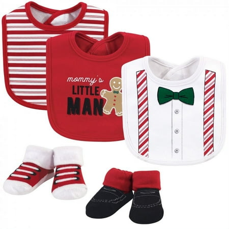 UPC: 0660168725803 | Little Treasure Baby Boy Cotton Bib and Sock Set 5pk  Christmas Suspenders  One Size