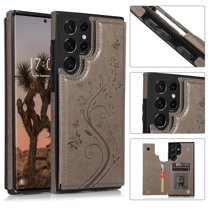 Dteck Case Compatible with Samsung Galaxy S24 Ultra,Magnetic Clasp Leather Wallet with Card Slot Butterfly Embossing Case Flip Kickstand Protective Phone Cover for Galaxy S24 Ultra,Gray