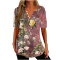 thumbnail image 1 of Blouse d'Été Décontractée à Col en V Imprimée pour Femmes Manches Courtes Boutons Tops Deals, 1 of 5