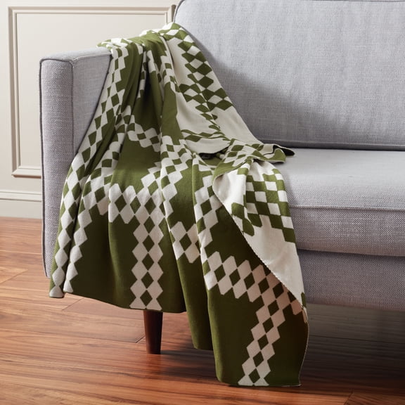 Safavieh Zhuri 50" x 60" Southwestern Cotton Throw, Olive/Ivory