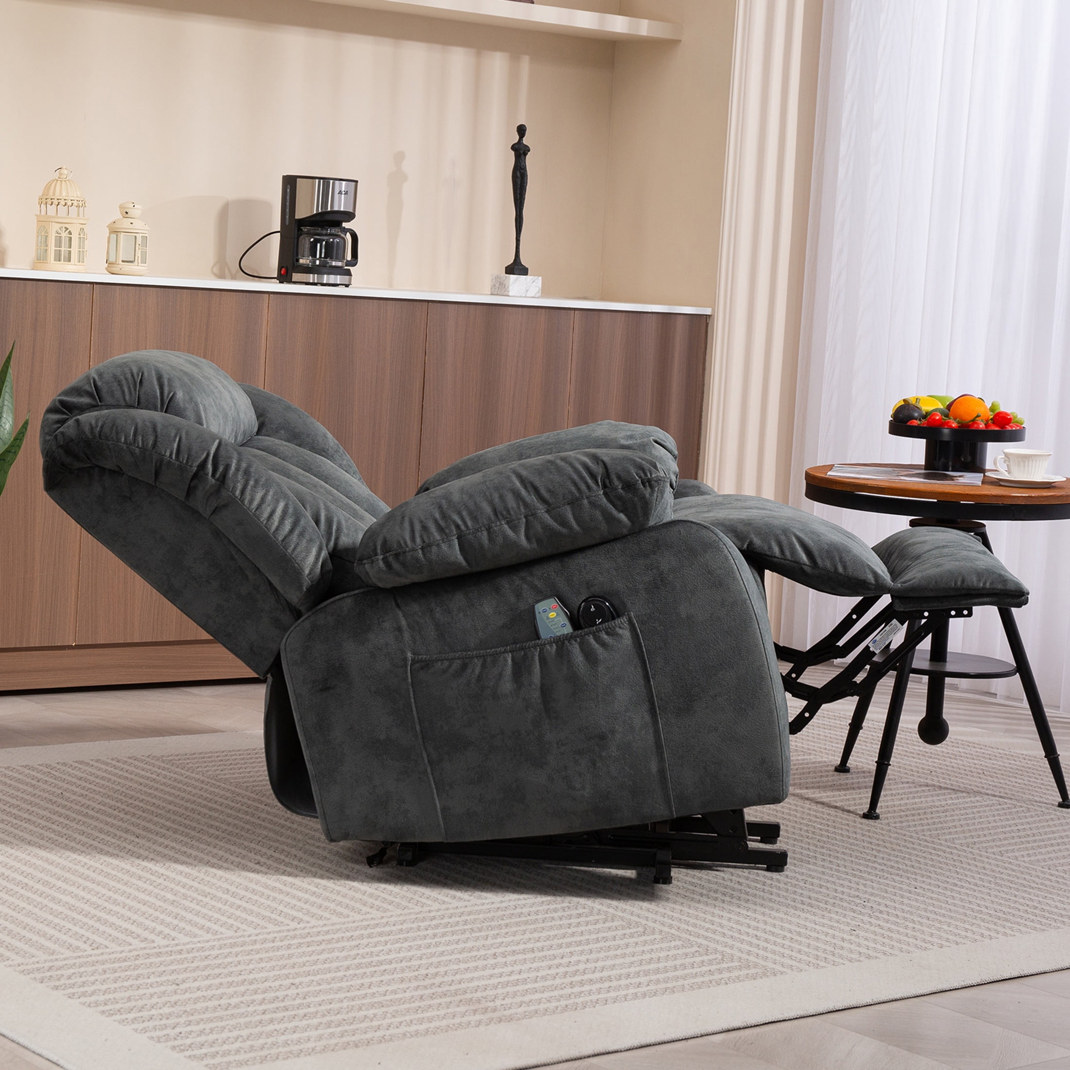 Power Lift Recliner Chair, Elderly Sofa with Heat Therapy and Massage Function, Heavy Duty Reclining Mechanism Electric Recliner with Side Pocket for Living Room Bedroom Home Theater, Blue