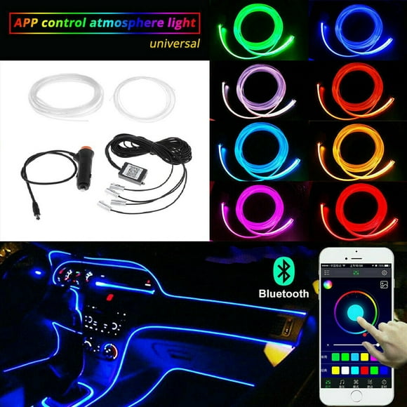 Encendedor de s de lámpara de alambre de atmósfera EL de de fibra óptica Interior de coche LED RGB 6M Cola Luz de tira interior del coche