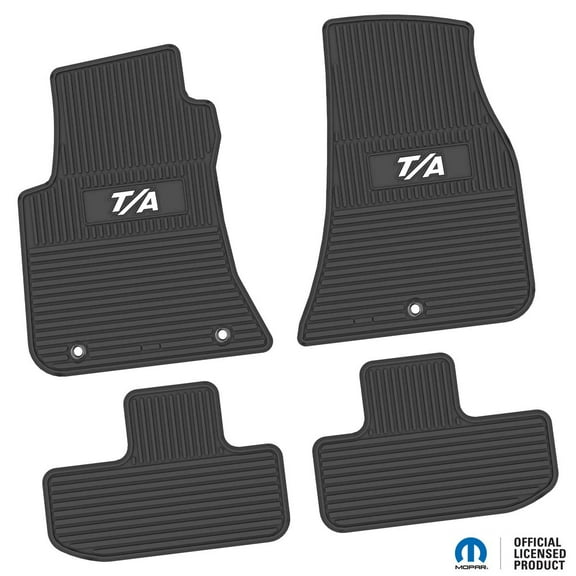 Flextread Floor Mats for 11-24 Dodge Challenger RWD - Mopar Licensed Factory Fit - Black w/ White T/A Insert - Custom Vintage - 100% Made in USA