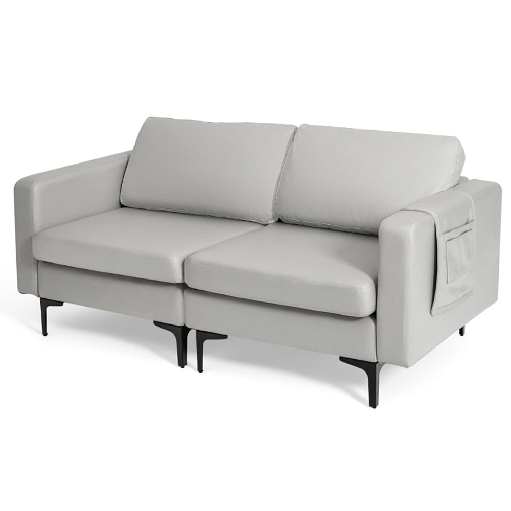 Finihen Loveseat Sofa, Modern Loveseat Sofa Couch with Side Storage Pocket, for Living Room, Bedroom, Light Gray