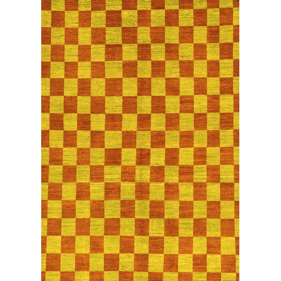 Ahgly Company Machine Washable Indoor Rectangle Checkered Yellow Modern Area Rugs, 2' x 5'