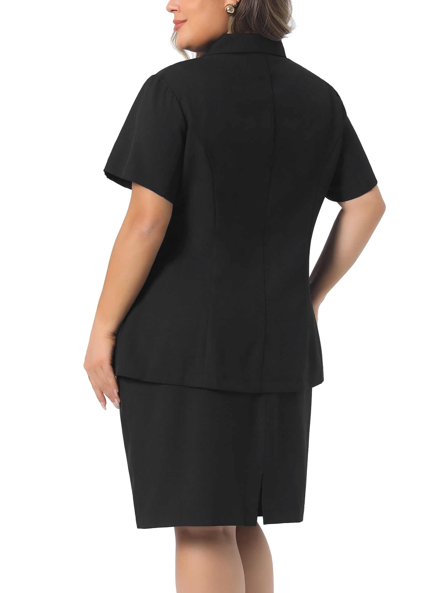 DARING DIVA Women's Plus 2 Piece Skirt Suit Set Formal Blazer Skirt 1X Black