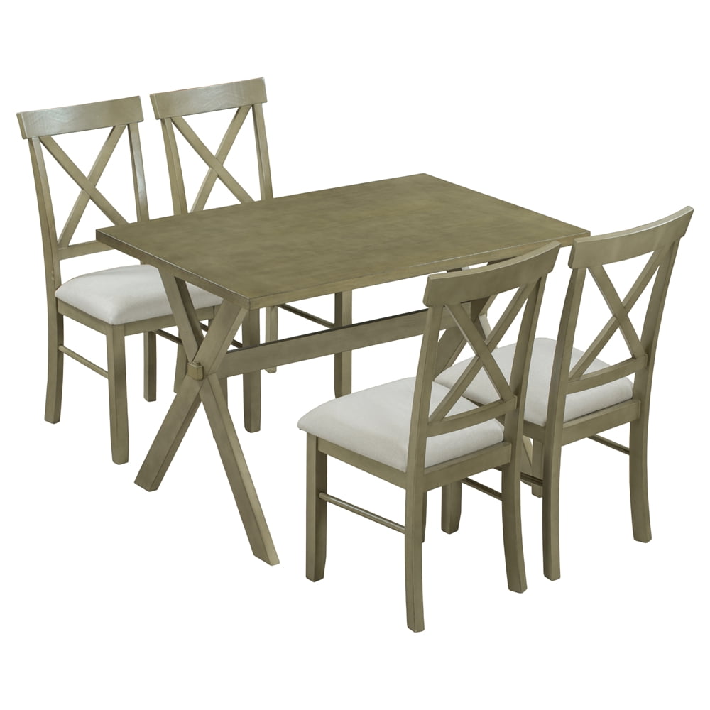 5 Piece Wood Dining Table Set Wood Rectangular Kitchen Table and 4 Upholstered Chairs Side Chairs with X Back and Comfortable Padded Cushions Dining Table with X Shape Legs Brown Beige Walmart