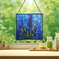 thumbnail image 2 of Lavender Flower Stained Glass Panel Suncatcher Square Window Hanging, 8 Inch Real Glass Decorative Art Sun Catcher for Home, Gift, and Garden Decor 78OR13, 2 of 6