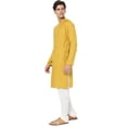 thumbnail image 2 of In-Sattva Men's Indian Embroidered Dobby Textured Woven Long Kurta Tunic; Turmeric Yellow; XXL, 2 of 5
