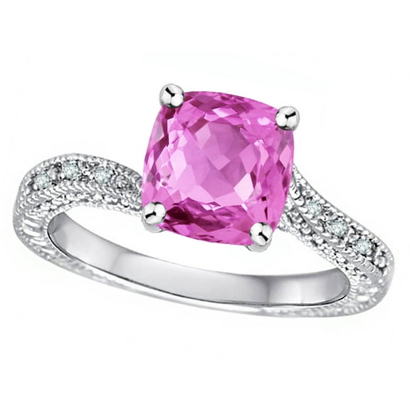 Star K� Antique Vintage Style Cushion-Cut 7mm Created Pink Sapphire Solitaire Engagement Promise Ring