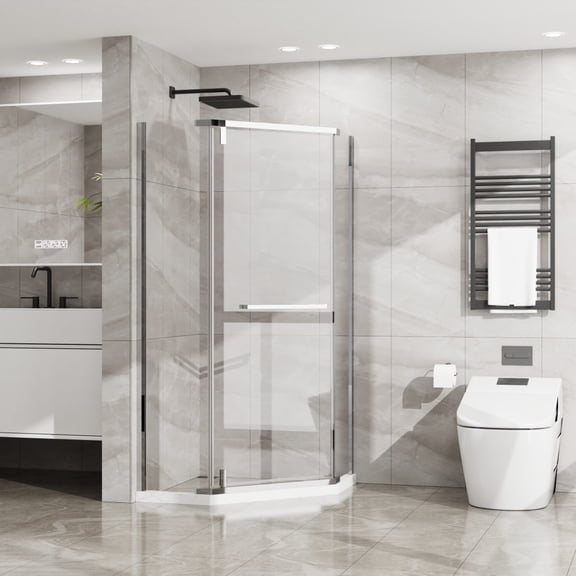 36"D x 36"W x 72"H Neo-Angle Pivot Door, 1/4"(6mm) Glass, Chrome, Leak-Proof