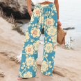 thumbnail image 2 of Casual Pants for Women Art Printed Pocket Elastic Waist Wide Leg Beach Fashion Casual Trousers, 2 of 4