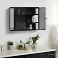 thumbnail image 5 of 27.56"Modern Wall Cabinet with Glass Doors, Bathroom Cabinet with Featuring Three-tier Storage for Entryway Living Room, Bathroom or Dining Room, Black, 5 of 7