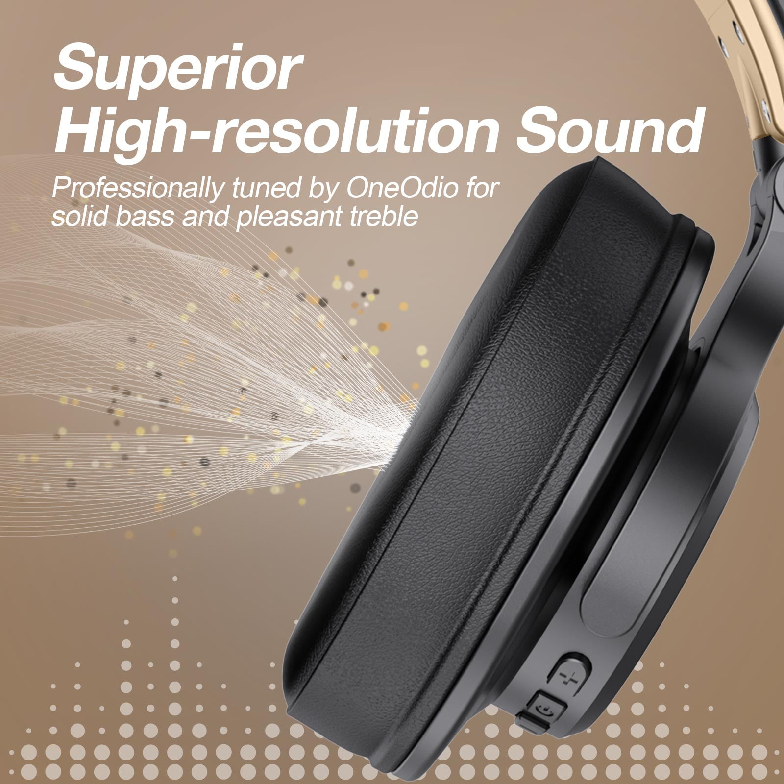 OneOdio Bluetooth Over-Ear Headphones with Mic | Wireless & Corded Dual-Mode Headphones for Drum Piano PC Phones Laptop-72 Hours Playtime-A70 Gold