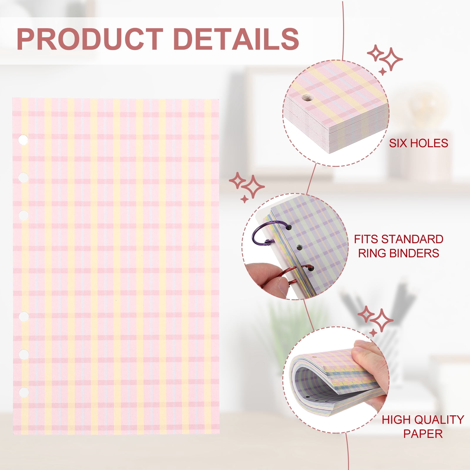 A6 Loose Leaf Paper, 160 Sheets 6.7 x 4" Grid Notebook Paper Filler Binder Refill for 6 Ring Binder Note Taking Planner Journals Professionals, Pink