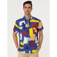 thumbnail image 3 of Unique Bargains Men's Irregular Geometric Short Sleeve Button Down Shirts Blue XXL, 3 of 6