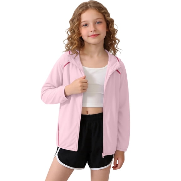 WQNVRNR Kids Sun Protection Jacket- Spring Summer Zip Up Casual Lightweight Athletic Tops for Girls Pink Size 14