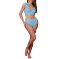 thumbnail image 2 of INSPIRAR CHIC Bikini de Mujer con Volantes, Escote en V, Tirantes Anchos, Estampado de Leopardo, 2 Piezas, Top Ajustable y Parte Inferior Triangular, Grande, Azul Cielo, 2 of 5