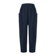 thumbnail image 6 of Wycnly Trousers for Women Dress Pants Women Trendy Casual Solid Elastic Waist Plus Size Straight Leg Ladies Pants Pocket Vintage Cotton Linen Pants Trousers Under $5, 6 of 7