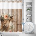 thumbnail image 2 of No Hook Shower Curtain, Spring Cow Floral Shower Curtains for Bathroom with See Through Top Window, Light Brown Wooden Farmhouse Waterproof & Washable Bath Curtain Extra Long 72"x96", 2 of 9