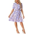 thumbnail image 3 of INSPIRE CHIC Women's Vintage Peter Pan Collar High Waist Flowy Midi Puff Sleeve Floral Dress L Purple, 3 of 7