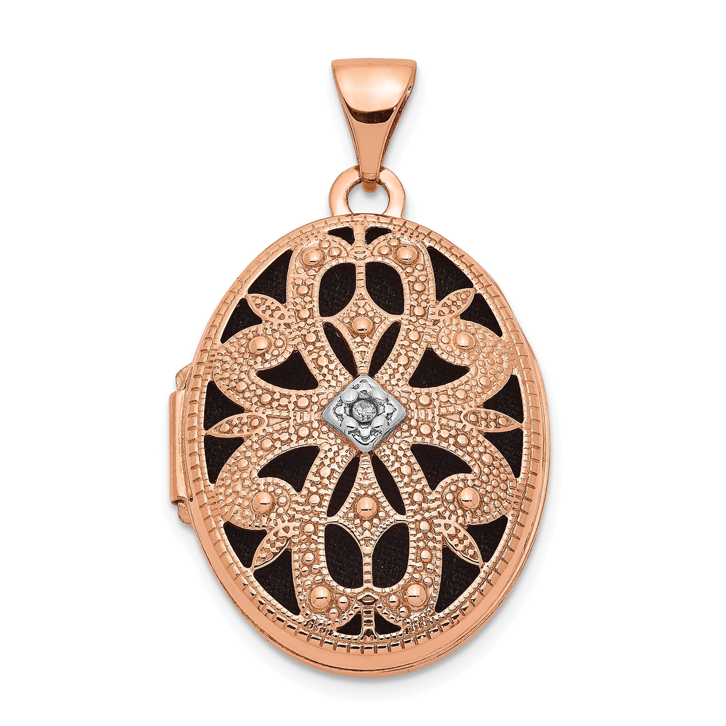 14k Rose Gold 21mm Oval w//Diamond Vintage blk interior Locket XL671