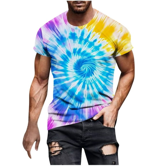 Stamzod Summer Shirts for Men Fashion Printing Shorts Sleeve Round Neck Pullover Tshirt Casual Fitness Plus Size Men Shirts Sky Blue XXL