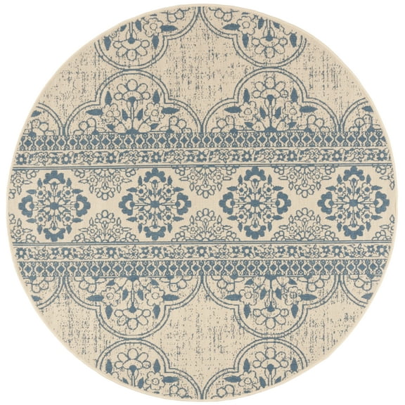 SAFAVIEH Beach House Kiaran Southwestern Indoor/Outdoor Area Rug Blue/Cream, 6'7" x 6'7" Round