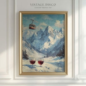 Kiloa Vintage Retro Apres Ski Print - Snowy Alpine Mountain Landscape Print, European Winter, Poster Print, 8x12 UNFRAMED