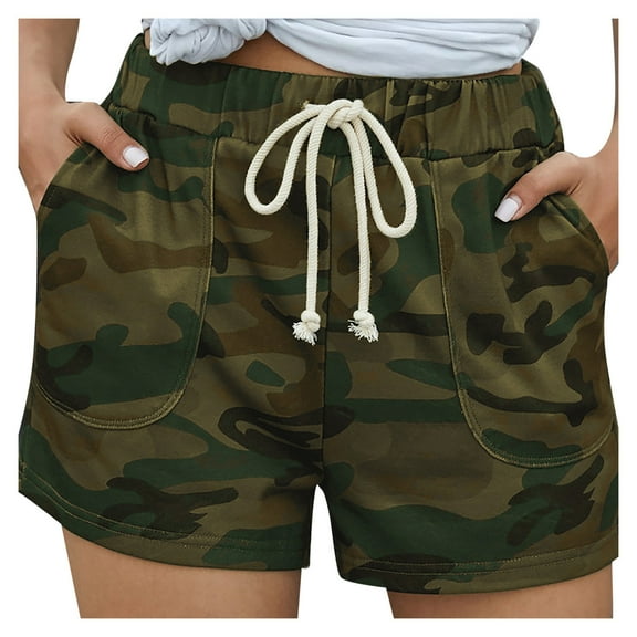 Womens Summer Comfy Shorts Casual Shorts for Women Waist Solid Color Camouflage Pants Casual Elastic Pocket Women Shorts Print Pants Womens Lightweight Shorts