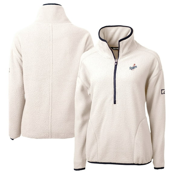 Women's Cutter & Buck Cream Los Angeles Dodgers  Cascade Eco Sherpa Fleece Half-Zip Pullover Jacket