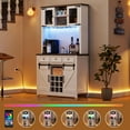 thumbnail image 5 of Farmhouse 72" Coffee Bar Cabinet with LED Light and Power Outlet, Large Kitchen Hutch with 3 Drawers, Wine Glass Rack, and Sliding Barn Door, Tall Wine Cabinet for Home Bar, 5 of 7