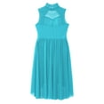 thumbnail image 6 of iEFiEL Kids Girls Modern Lyrical Dance Leotard Dress Sleeveless Rhinestone High-Low Hem Dancewear Modern Contemporary Dance Dress Turquoise 14, 6 of 7