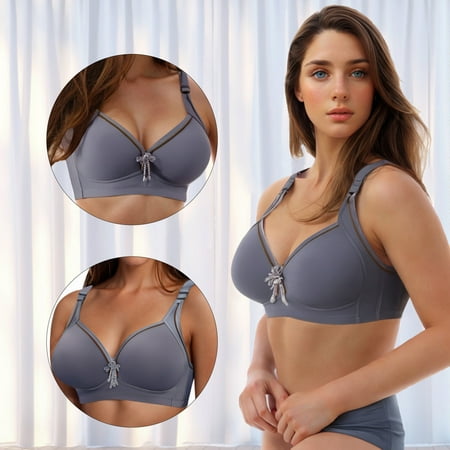 REORIAFEE Support Bras for Women Gathered Together Wireless Bras Seamless Adjustable Straps Brassiere Comfy Spaghetti Straps Breathable Corset Underwear Comfortable Classic Support Lingerie Gray XL