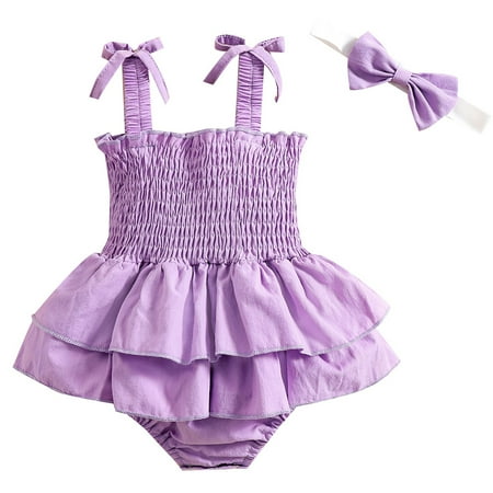 

Ma&Baby 0m-24m Baby Girls Sleeveless Cotton Bodysuit Headwear Set One-piece
