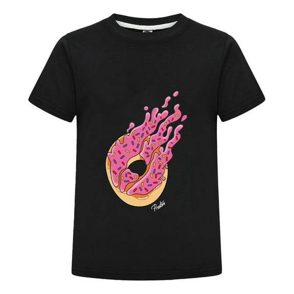 Donut Fire Pink Sprinkle Flame PrestonPlayz Cotton T-Shirt – Kids Gamer Short Sleeve Tee – Bold Flame Design Inspired
