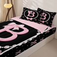 thumbnail image 3 of Manfei Girls Pink Letter B Zipper Twin Comforter Sets with Fitted Sheet and 2 Pillowcases,Ribbon Bow Knot Pearl Print Zipper Bedding Set,4-Piece,Pink Reversible, 3 of 6
