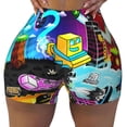 thumbnail image 2 of Lsque Geometry Dash Pattern High Waisted Biker Shorts for Women-Tummy Control Fitness Athletic Workout Running Yoga Gym Shorts,Moisture-Wicking-Small, 2 of 9