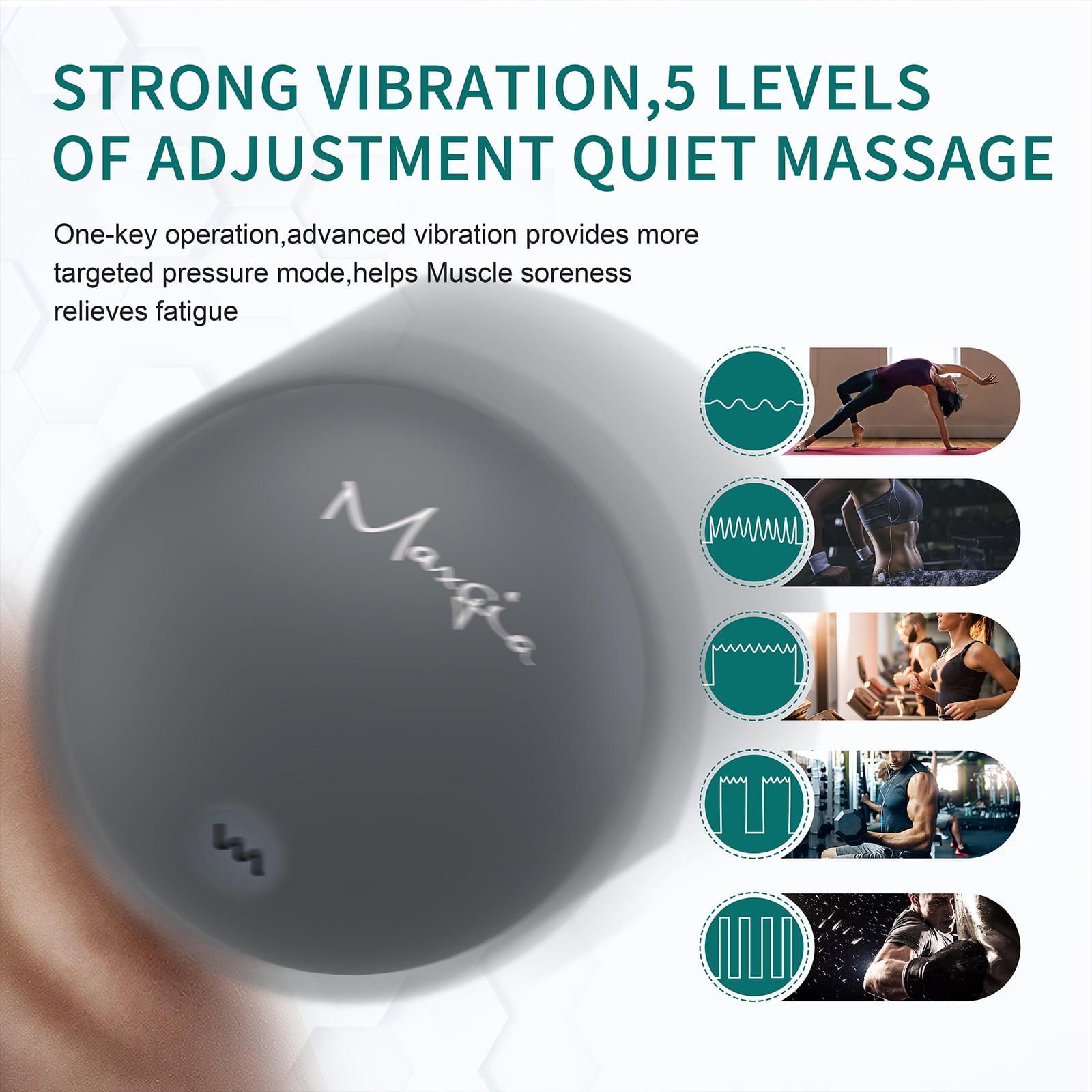 Maxgia 3" Single Massage Ball, 5 Speeds Vibrating Massage Ball Roller for Trigger Point Therapy, Deep Tissue Massager for Back, Neck, Foot, Myofascial Release, Pain Relief, Muscle Recovery, Gray