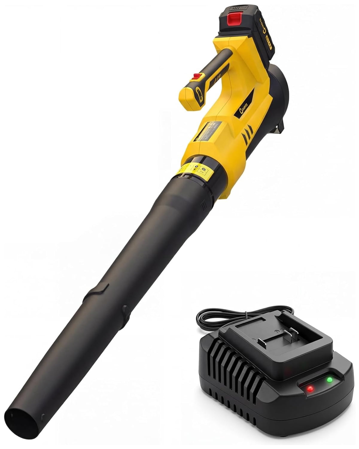 Garvee Battery Power Leaf Blower 550 CFM/130 MPH, 20V Portable Hand Blower with 6-Variable Speed for Lawn, Driveway, Sidewalk, Yellow & Black