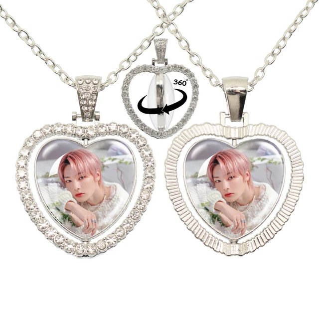 Collar de dos caras en forma de corazón para niños, collares de grupo masculino Kpop, joyería de vidrio, regalo para fanáticos