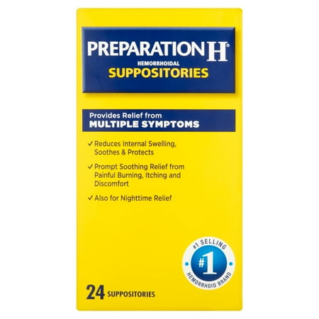 Preparation H Hemorrhoid Symptom Treatment Suppositories (24 Count), Burning, Itching and Discomfort (Best Pain Relief For Hemorrhoids)