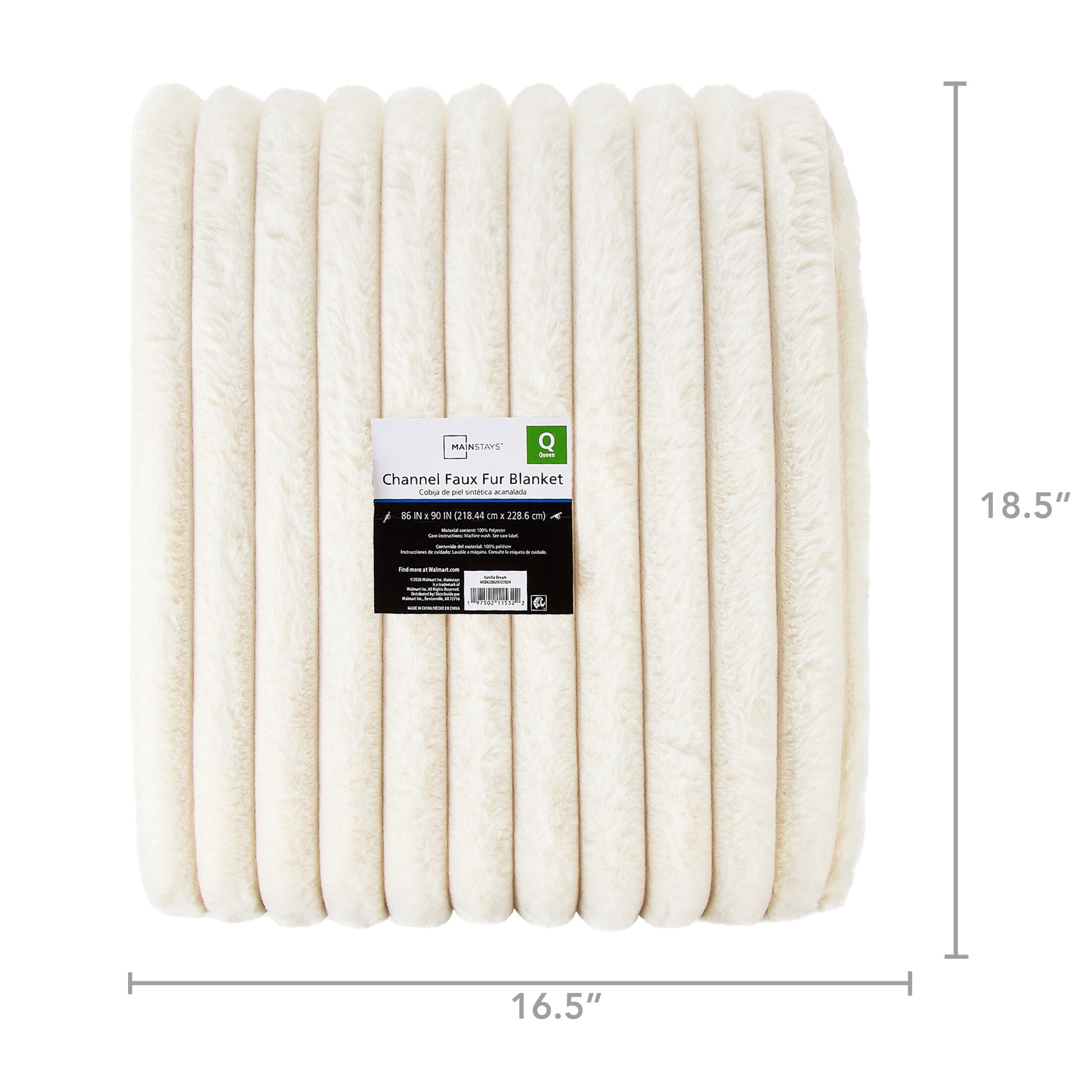 Mainstays Channel Faux Fur Blanket, Vanilla Dream, Full/Queen, 86" x 90"