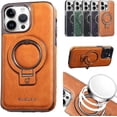 thumbnail image 1 of OSEVIO Luxury Leather Invisible Stand Phone Case, Transmitg Premium Luxury Leather Invisible Stand for iPhone Case15/14/13/12 Pro Max, with Magnetic Invisible Ring Stand (for iPhone 15 Pro,Brown), 1 of 8