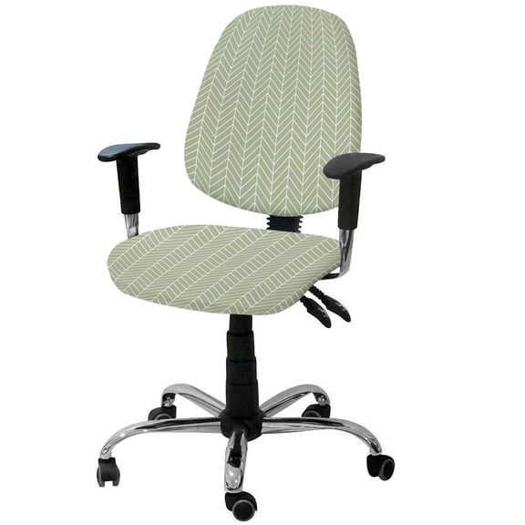 Sage Green Geometric 2 Pieces Computer Office Chair Covers Set,Stretchable Desk Rotating Chair Seat Cushion Slipcover Back Covers,Minimalism Solid Color Striped Lines Slipcover Back Covers Protectors