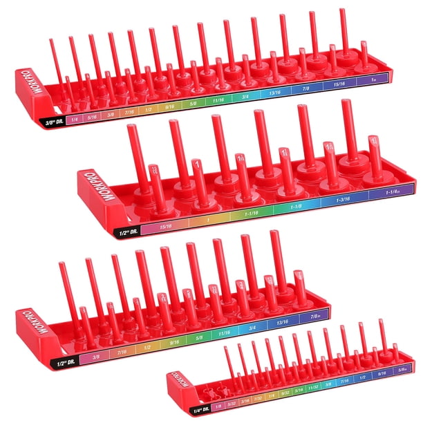 Set organizador de enchufes WORKPRO, 4 unidades, Impact 1/4 3/8 1/2 Drive SAE