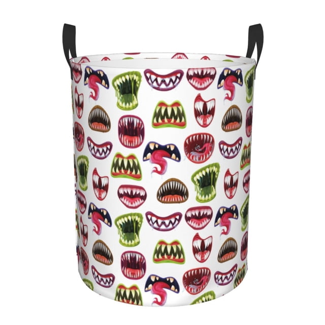 Balery Halloween Mouth Cesta de ropa redonda con asas, impermeable, independiente, para ropa, juguetes, dormitorio y familia-Small