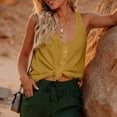thumbnail image 7 of Womens V Neck Henley Button Front Tank Tops Sleeveless Top Cotton Linen Racerback Tie Front Knot Loose Fit Summer Casual Daily Vest, #02 Earthy Yellow, M, 7 of 7